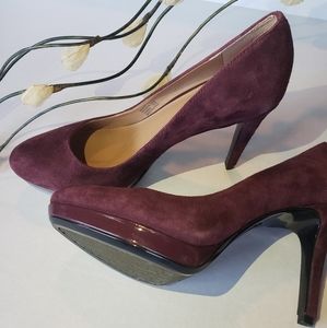 Calvin Klein Suede Paulette Platform burgundy heel